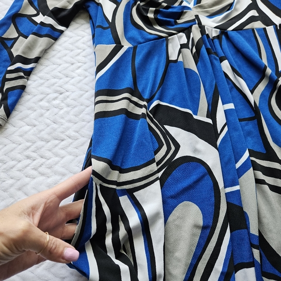 Bisou Bisou Blue Geometric Print Stretchy Dress Size 10 - Picture 3 of 10